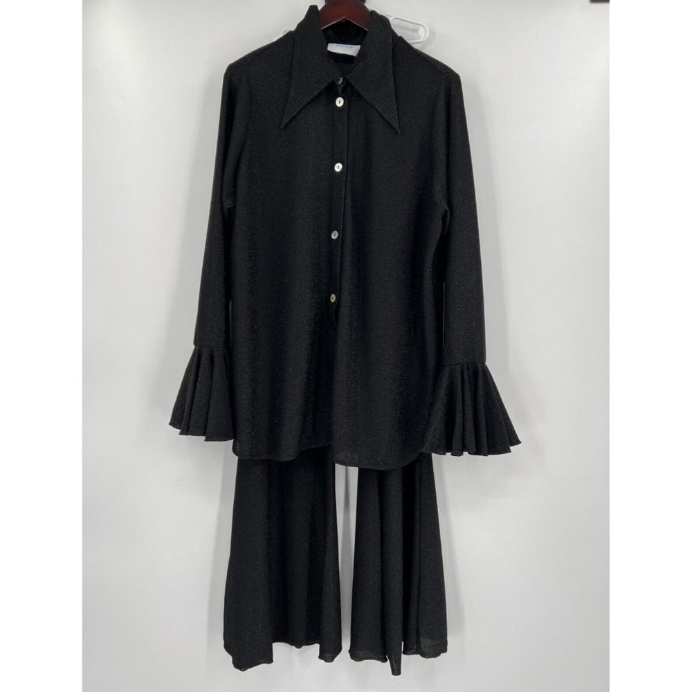 Sleeper Women's Saturn Lounge Suit with Leggings in Black Metallic Ruffle sz M